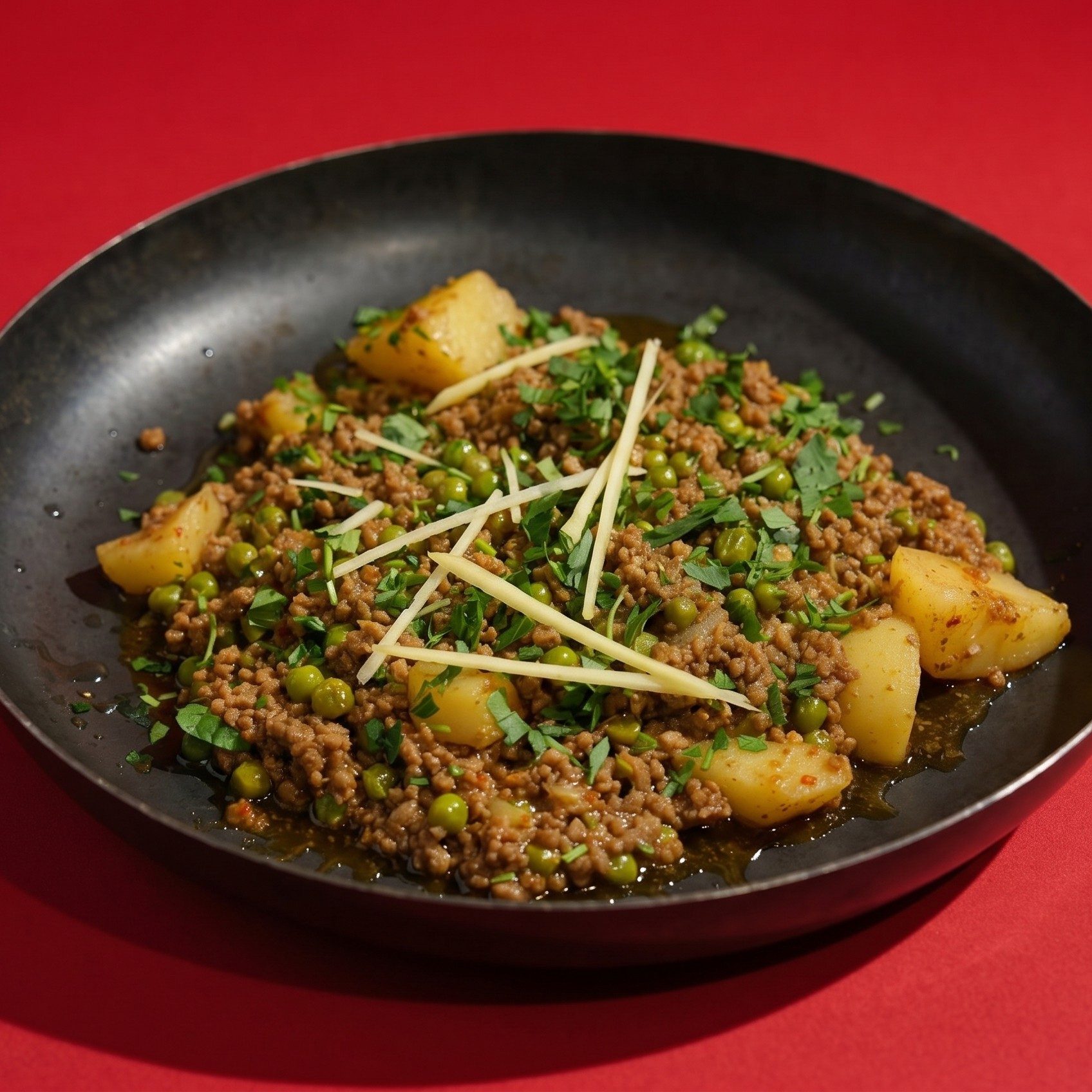 Aloo Matar Qeema (Potatoes, Peas, Ground Meat) - 1LB.